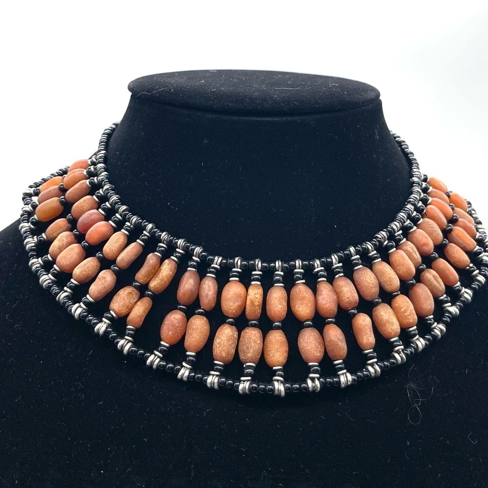 Wooden and Black Beads Chocker Necklace